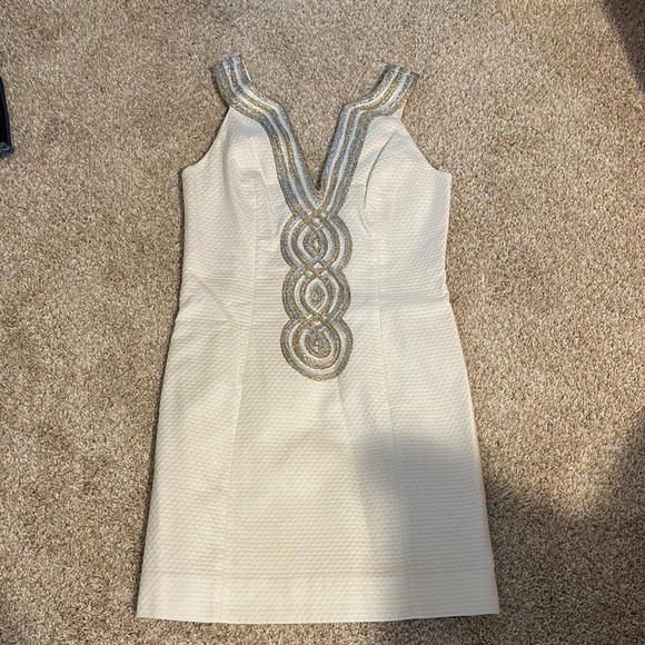 Lilly Pulitzer Cream Sheath Mini Dress V-neck Sleeveless - Picture 1 of 1